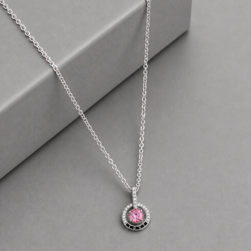 COLLAR CRISTAL ROSADO DE PLATA 925 RODINADA MUJER RIALTO - 1