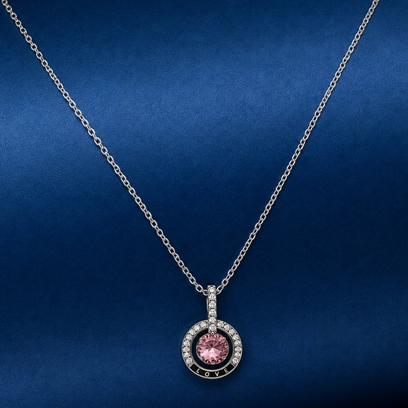 COLLAR CRISTAL ROSADO DE PLATA 925 RODINADA MUJER RIALTO - 2