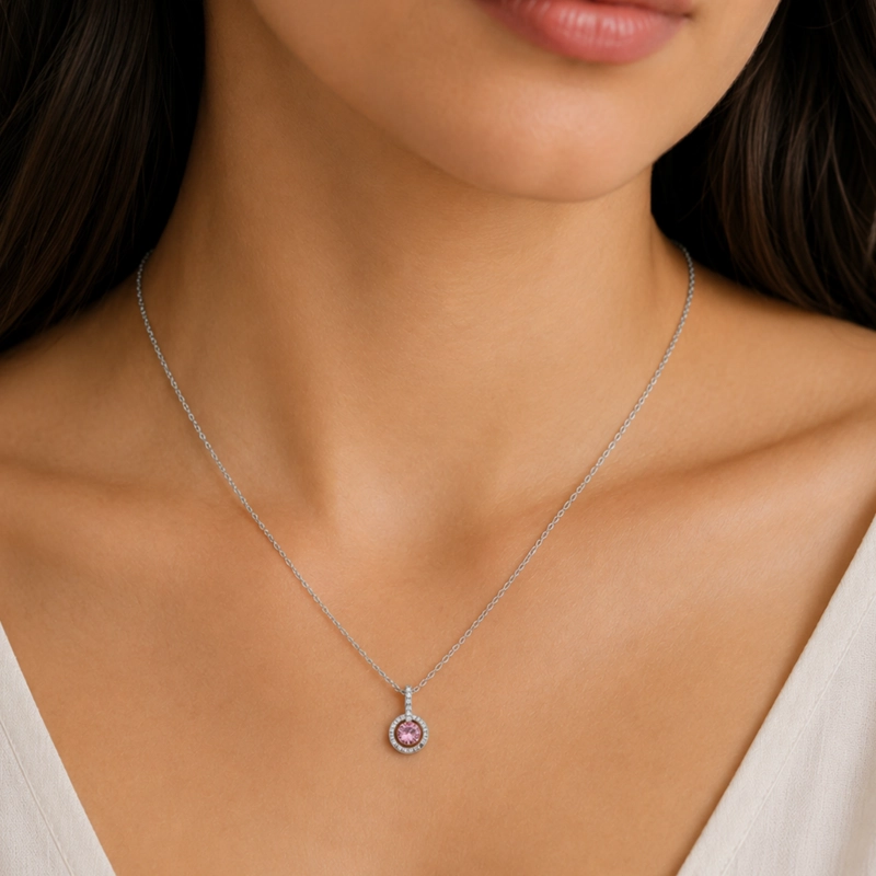 COLLAR CRISTAL ROSADO DE PLATA 925 RODINADA MUJER RIALTO - 3