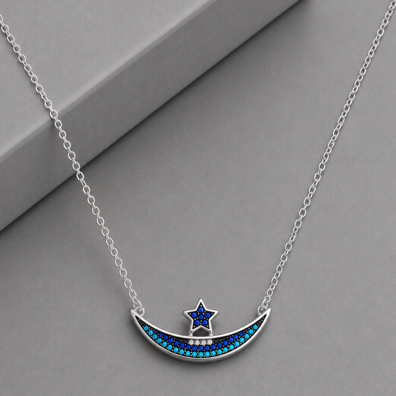 COLLAR ESTRELLA PLATA 925 RODINADA MUJER RIALTO TONOS AZULES - 1
