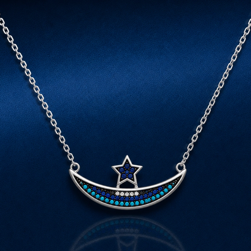 COLLAR ESTRELLA PLATA 925 RODINADA MUJER RIALTO TONOS AZULES - 2