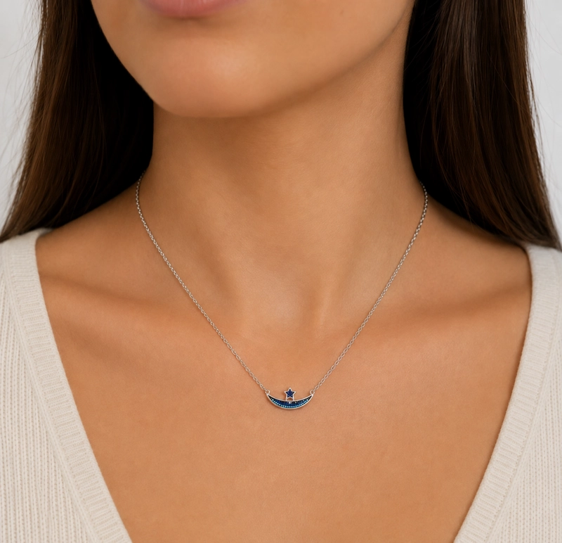COLLAR ESTRELLA PLATA 925 RODINADA MUJER RIALTO TONOS AZULES - 3