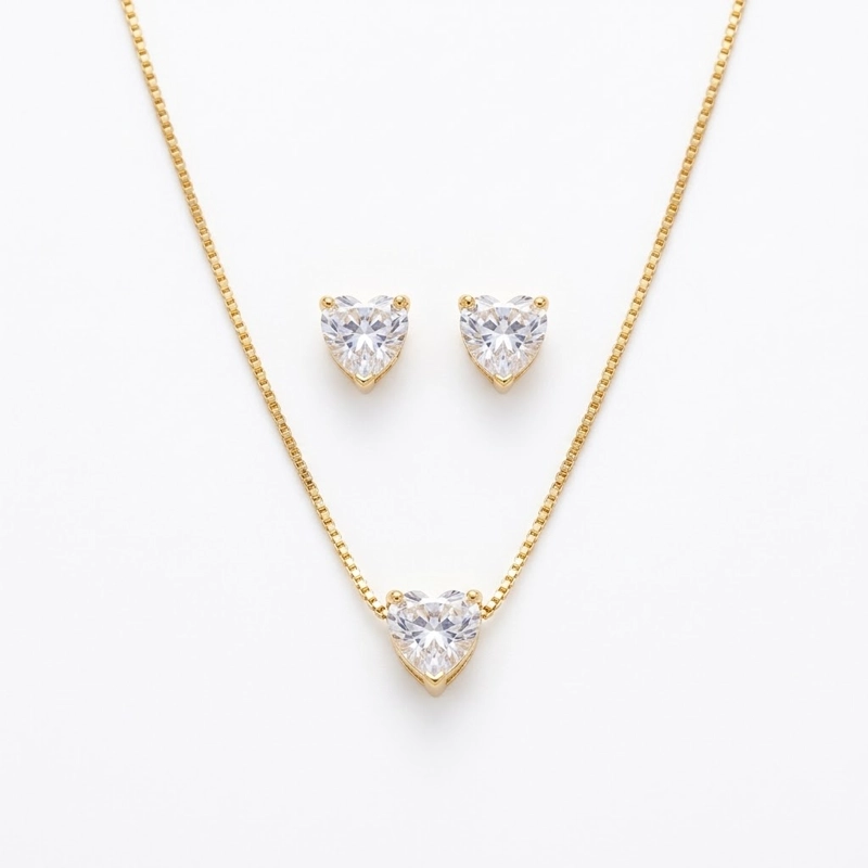 CONJUNTO COLLAR Y AROS CORAZON MUJER RIALTO ENCHAPADO DORADO - 1