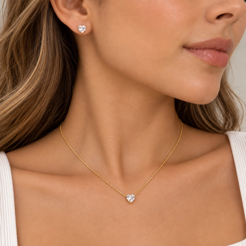 CONJUNTO COLLAR Y AROS CORAZON MUJER RIALTO ENCHAPADO DORADO - 2