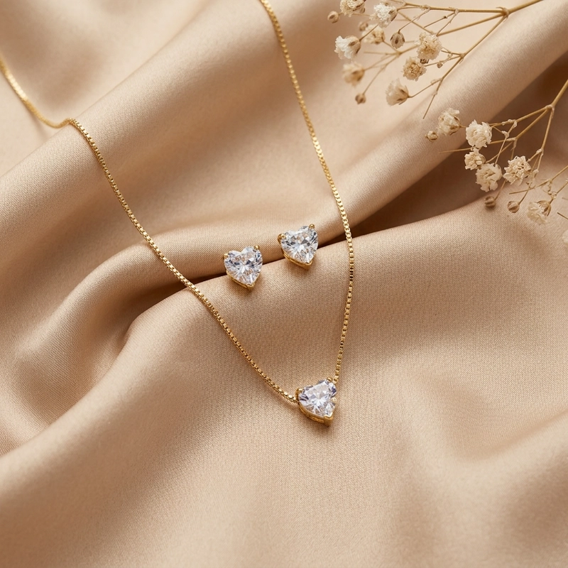 CONJUNTO COLLAR Y AROS CORAZON MUJER RIALTO ENCHAPADO DORADO - 3