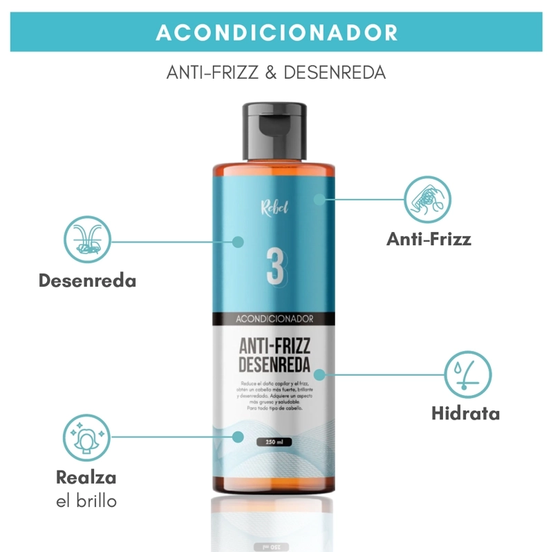ACONDICIONADOR REBEL ANTI-FRIZZ DESENREDA Y BRILLO PASO 3 - 6