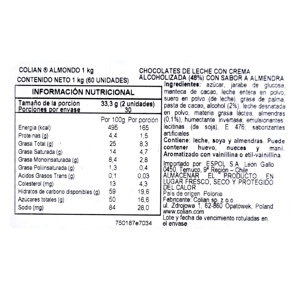 CHOCOLATES GOPLANA CAJA 1 KG BOMBON SABOR ALMENDRA - 6