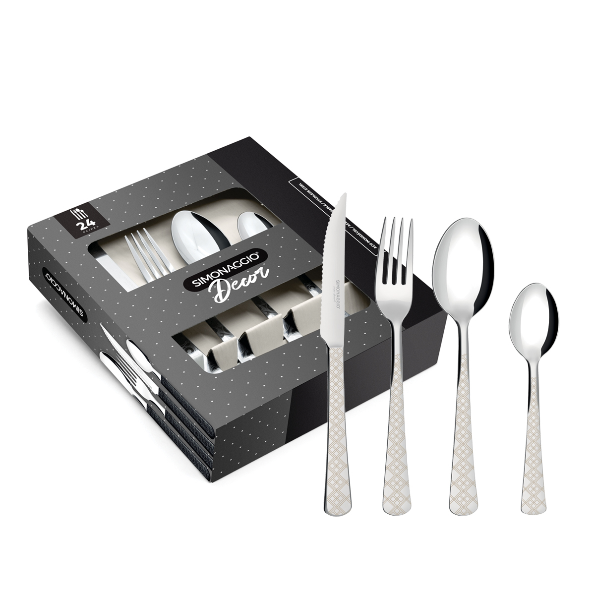 SET DE CUBIERTOS CAJA SIMONAGGIO DIAMANTE DECOR 24 PIEZAS - 1