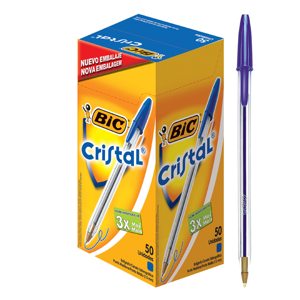 LÁPIZ PASTA BIC AZUL CRISTAL PUNTA MEDIA 50 UNID - 1