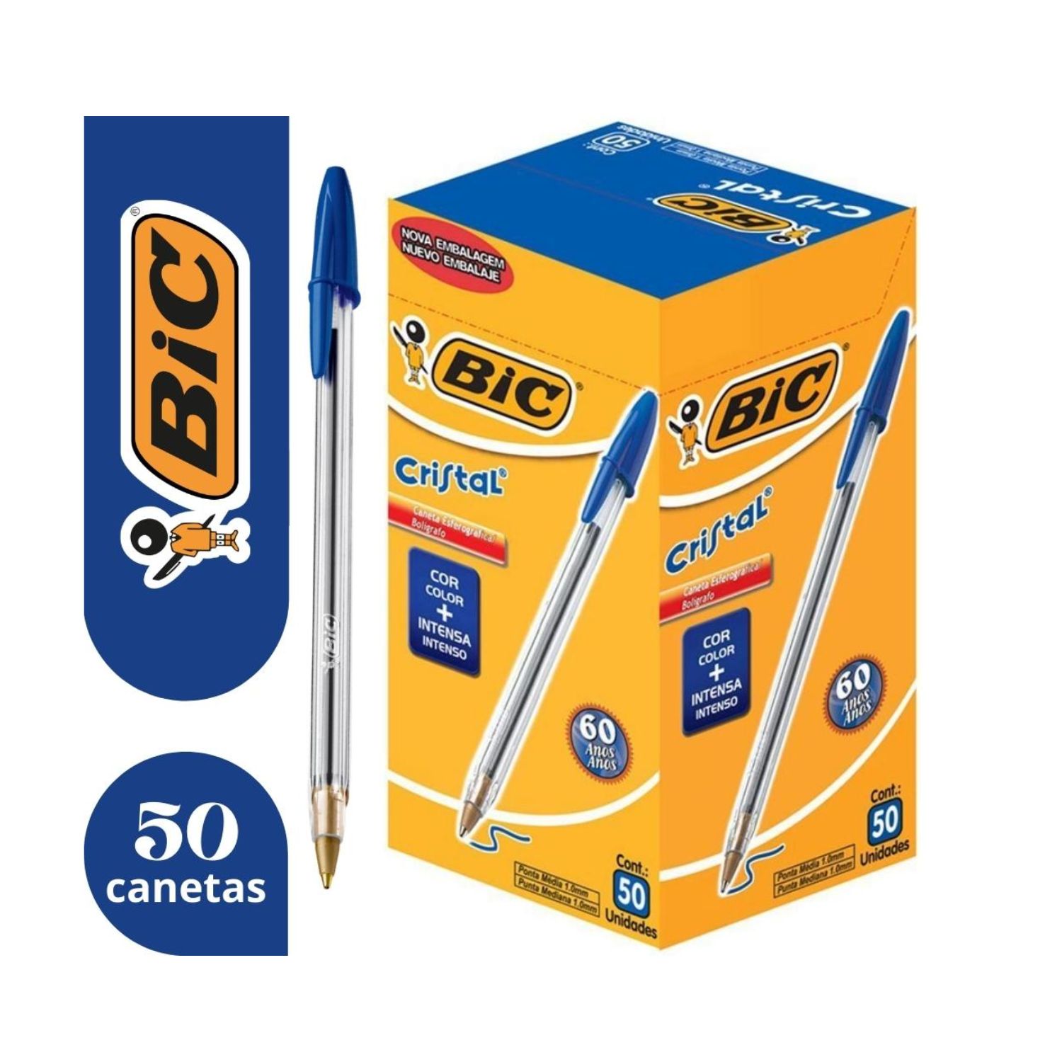 LÁPIZ PASTA BIC AZUL CRISTAL PUNTA MEDIA 50 UNID - 2
