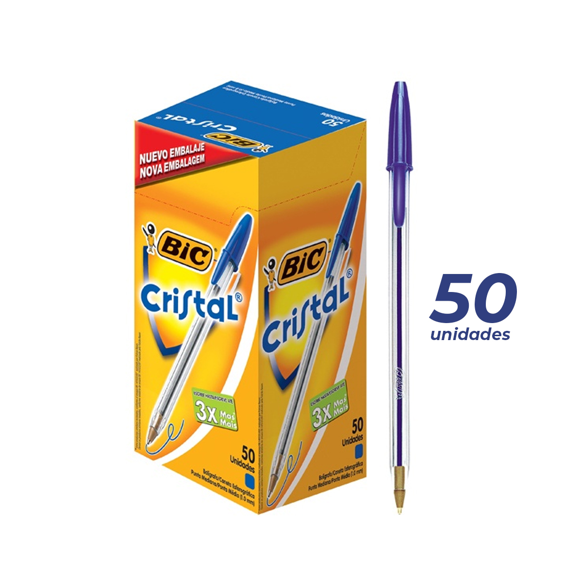 LÁPIZ PASTA BIC AZUL CRISTAL PUNTA MEDIA 50 UNID - 3