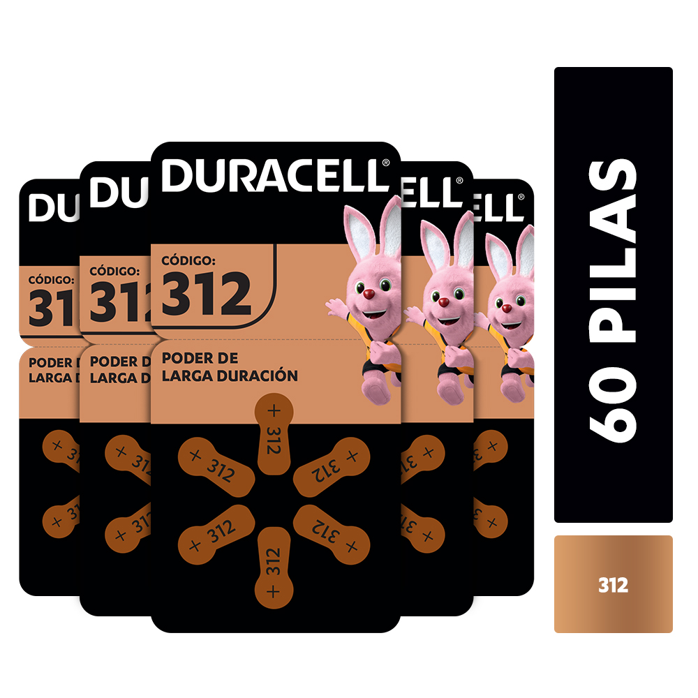 PACK 60 PILAS DURACELL AUDÍFONO TAMAÑO 312 - 1