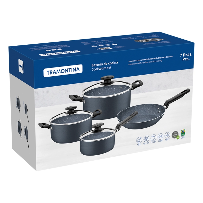 TRAMONTINA BATERÍA DE COCINA 7 PIEZAS AZUL - 2