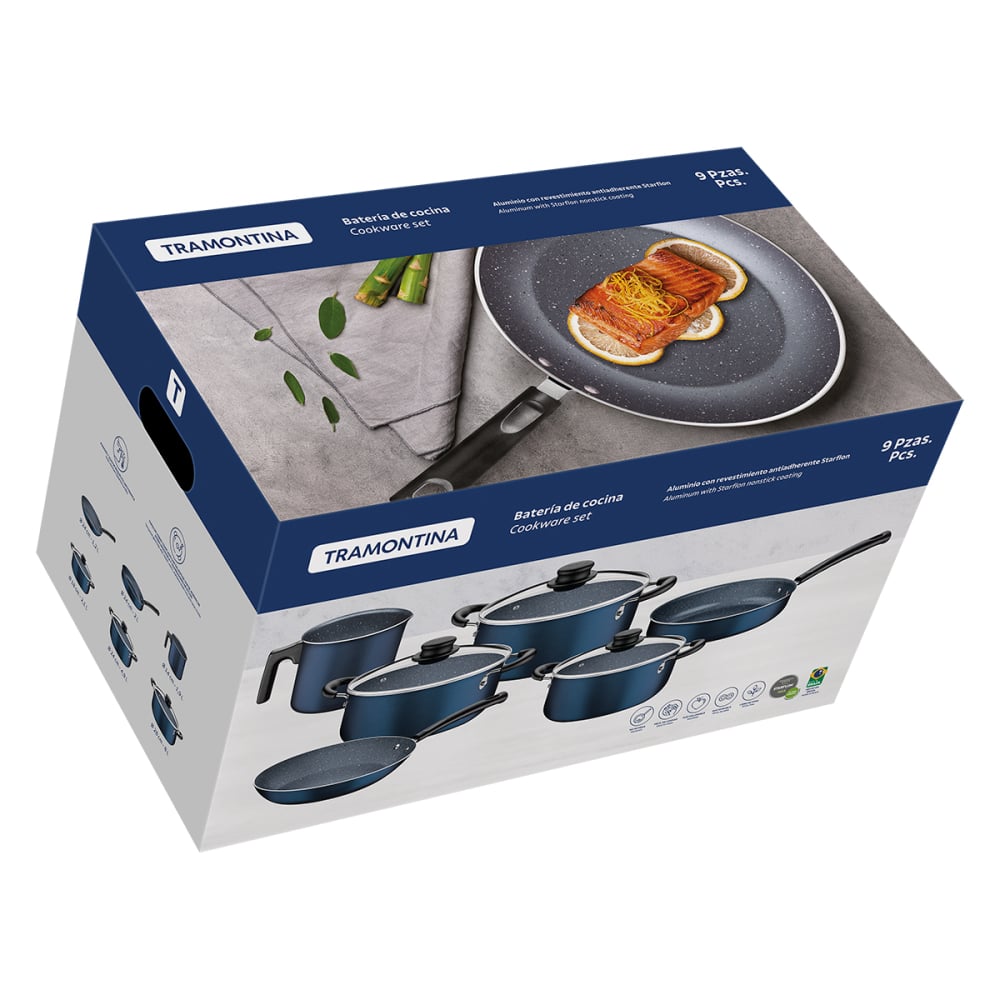 TRAMONTINA BATERÍA DE COCINA 9 PIEZAS AZUL - 2