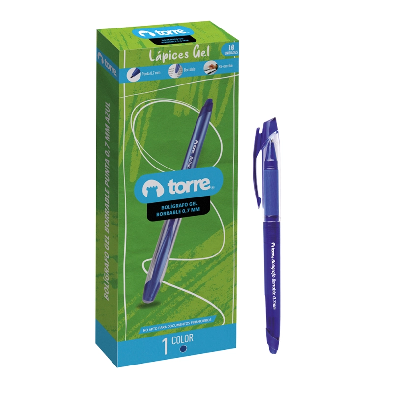 BOLÍGRAFO GEL TORRE BORRABLE 10 UND AZUL - 1