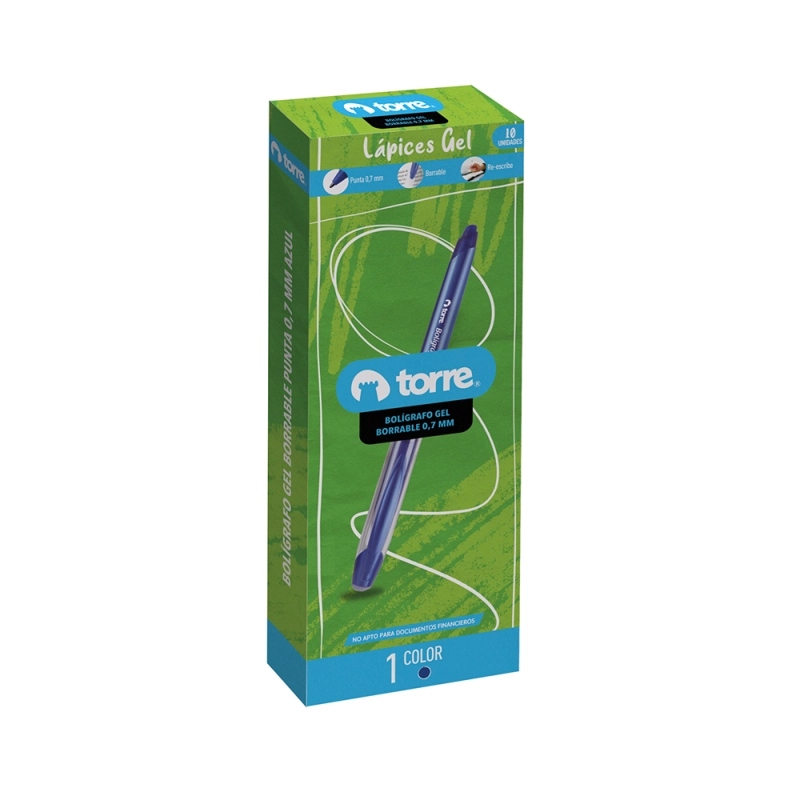 BOLÍGRAFO GEL TORRE BORRABLE 10 UND AZUL - 3