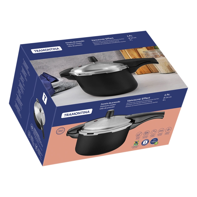 OLLA A PRESION TRAMONTINA VANCOUVER 6 LITRO 24CM NEGRO - 2