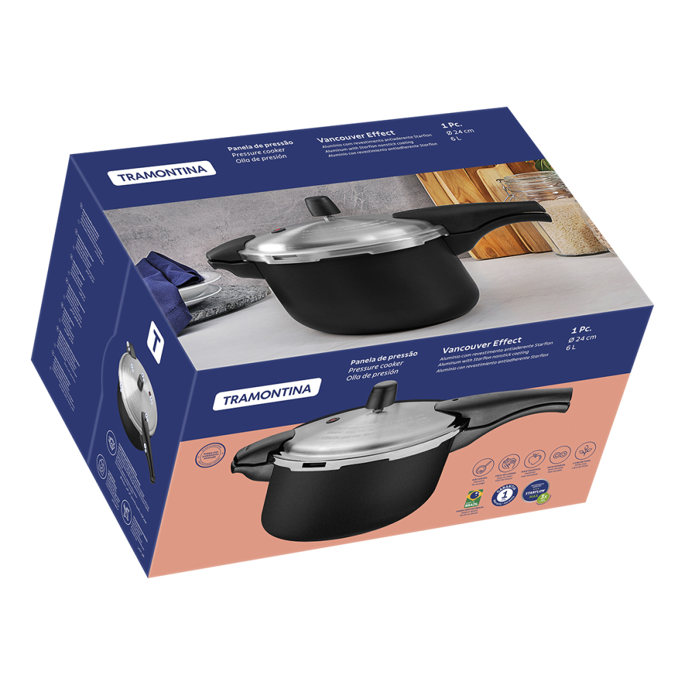 OLLA A PRESION TRAMONTINA VANCOUVER 6 LITRO 24CM NEGRO - 2