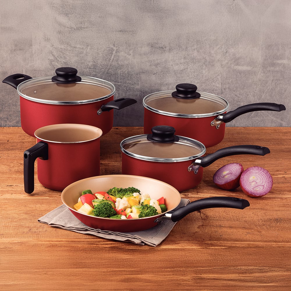 BATERIA DE COCINA JUEGO OLLAS TRAMONTINA TURIM 5 PIEZAS ROJO - 2