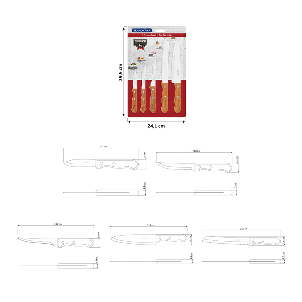 JUEGO DE CUCHILLOS DE COCINA TRAMONTINA DINAMYC 5 PIEZAS - 3