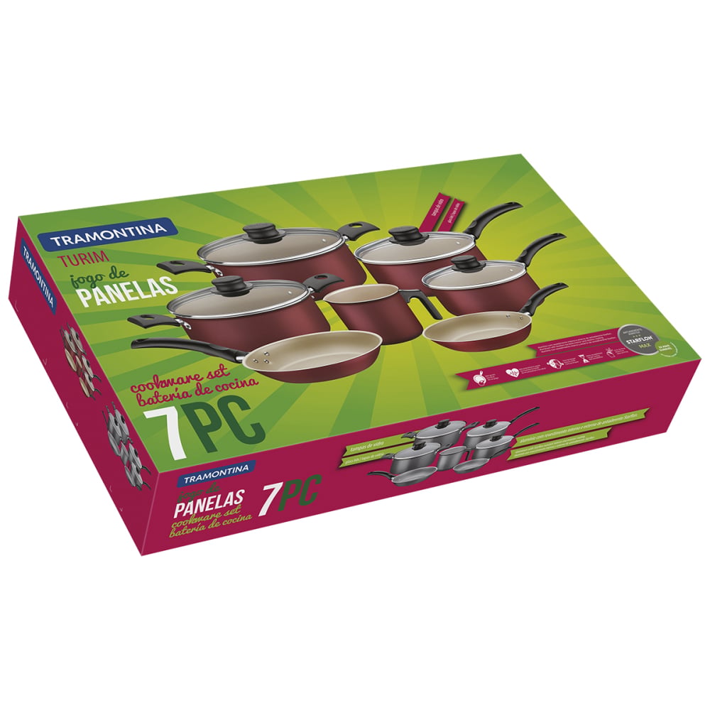 BATERIA DE COCINA JUEGO OLLAS TRAMONTINA TURIM 7 PIEZAS ROJO - 2