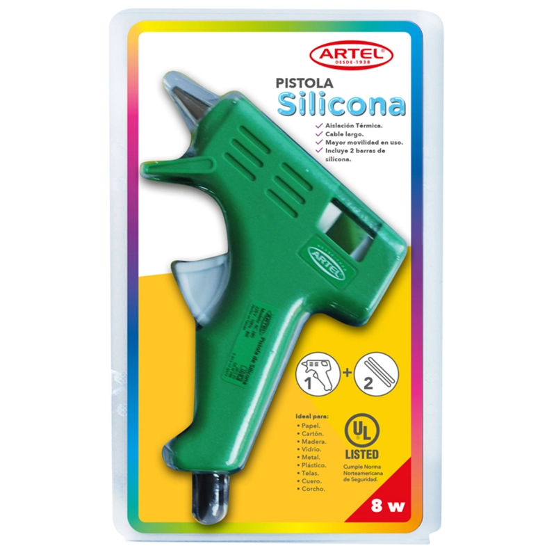 PISTOLA SILICONA ARTEL VERDE CON 2 BARRAS DE SILICONA - 1