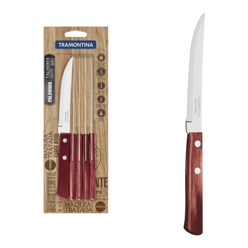 PACK TENEDOR TRAMONTINA MANGO MADERAX12UD+CUCHILLO 5PULGADAS - 4