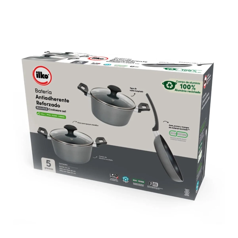 BATERIA DE COCINA ILKO 5 PIEZAS ALUMINIO RECICLADO EVERYDAY - 1