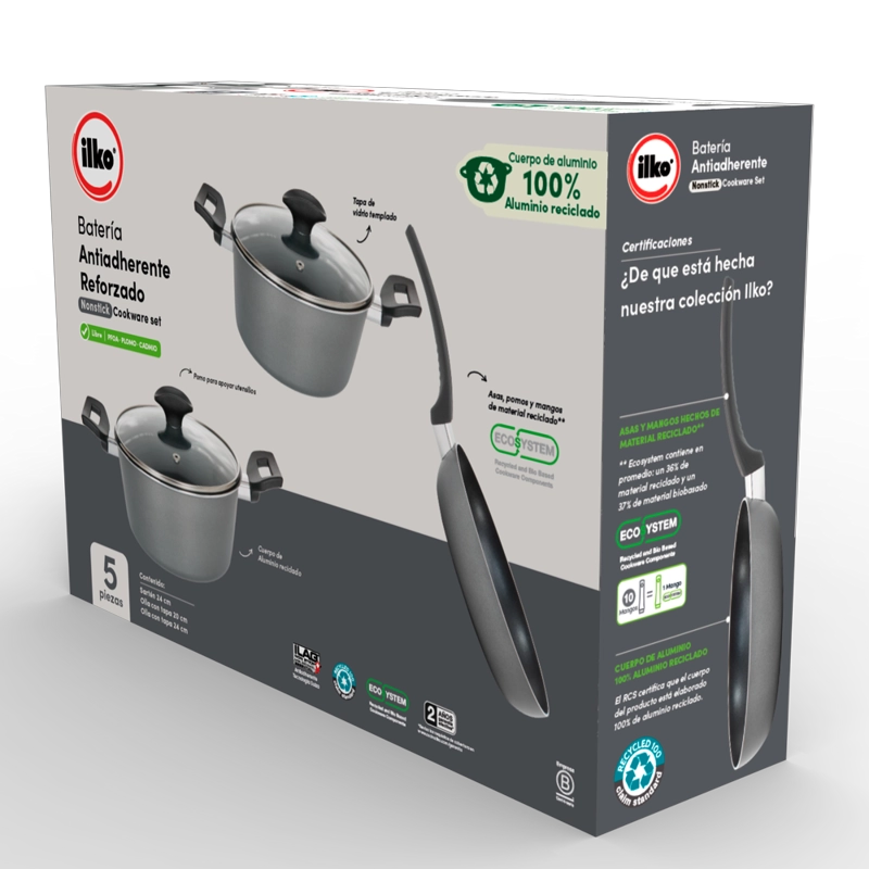 BATERIA DE COCINA ILKO 5 PIEZAS ALUMINIO RECICLADO EVERYDAY - 3