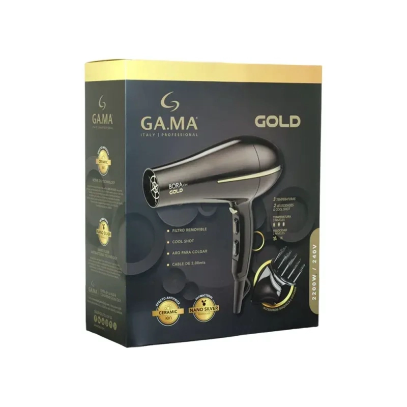 SECADOR DE PELO GAMA CERAMIC ION BORA GOLD COLOR NEGRO - 3