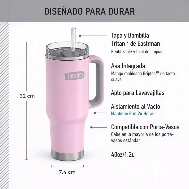 MUG DE VIAJE THERMOS ICON 1,2L ACERO INOXIDABLE – COLOR PINK - 2