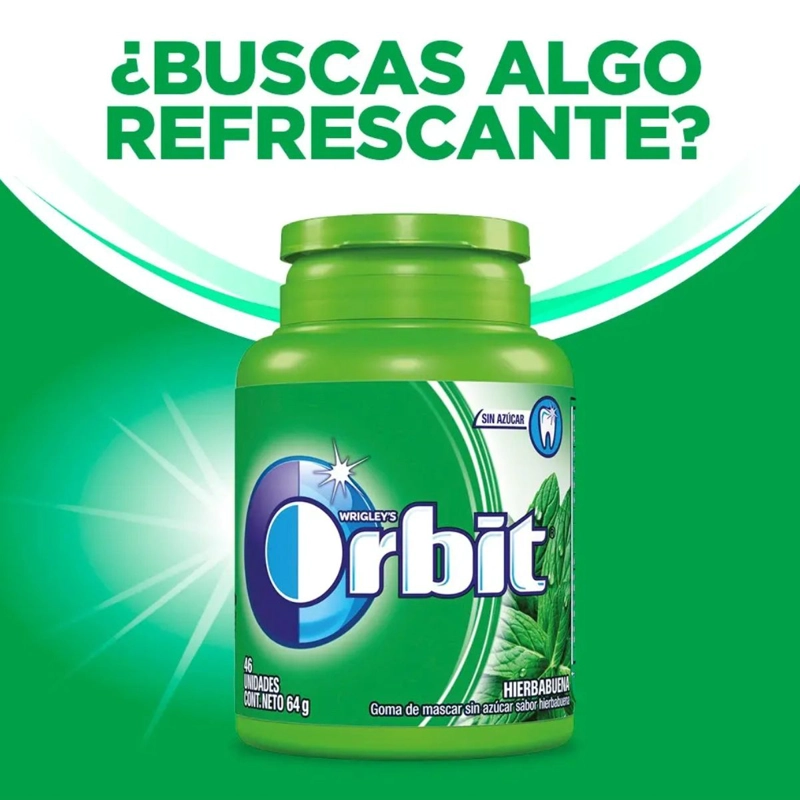 CHICLE ORBIT SIN AZUCAR PROFESSIONAL HIERBABUENA 6X64 GR - 2