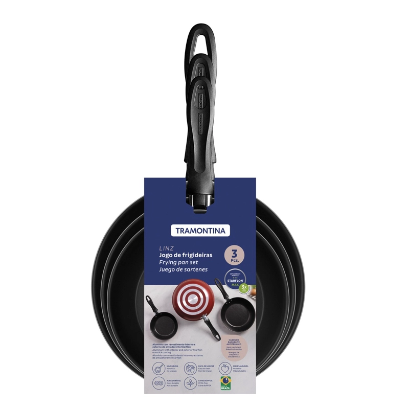 JUEGO DE SARTENES TRAMONTINA LINZ 3PZ STARFLON ROJO - 4