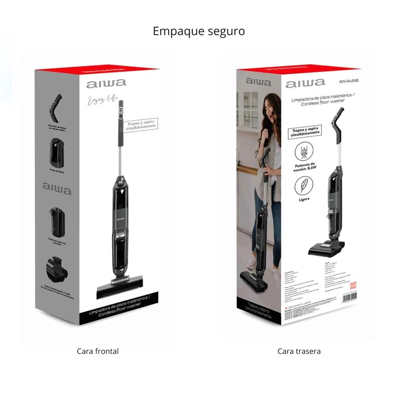 ASPIRADORA TRAPEADORA VERTICAL AIWA INALAMBRICA AWAMX6 NEGRA - 6