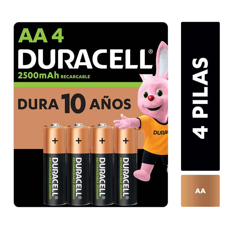 DETALLE DE PILA RECARGABLE DURACELL TAMAÑO AA X4 - 2