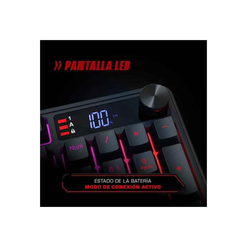 TECLADO GAMER REDRAGON K526 VOLCANO LCD, RGB, INALAMBRICO - 4