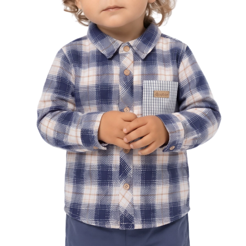 CAMISA MANGA LARGA AFRANELADA BEBE  NIÑO CUADROS - 1