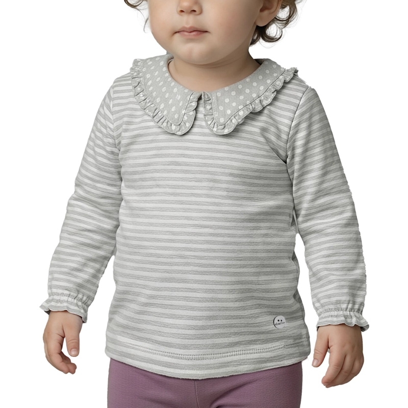 POLERA MANGA LARGA BEBE  NIÑA CON RAYAS Y CUELLO - 1