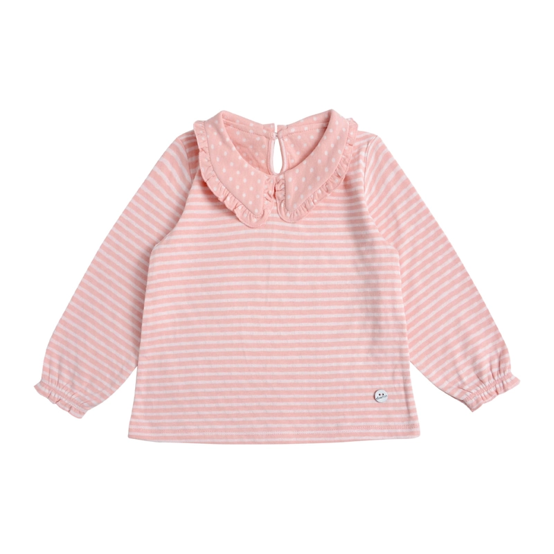 POLERA MANGA LARGA BEBE  NIÑA CON RAYAS Y CUELLO - 1