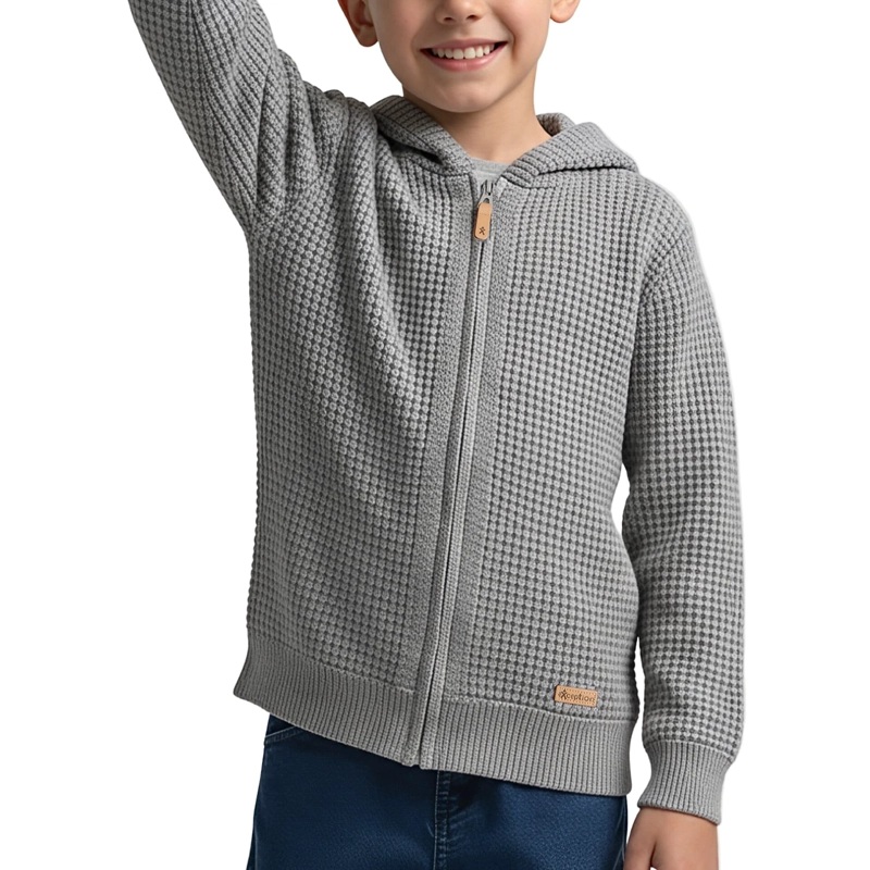 CHALECO NINO TEJIDO CON GORRO 16 Gris