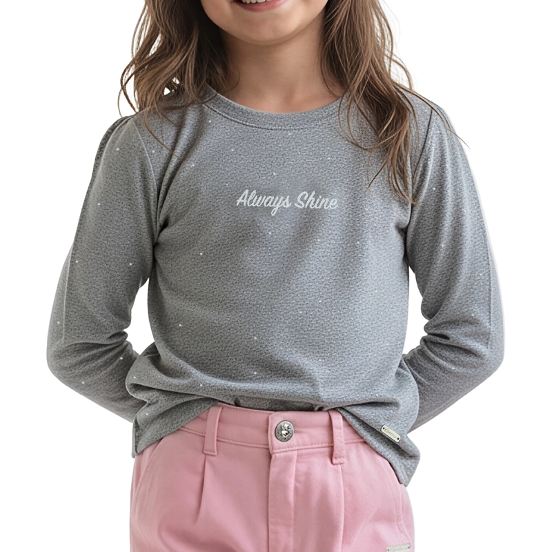POLERA MANGA LARGA AFRANELADA NIÑA CON ESTAMPADO, GLITTER Y STRASS - 1