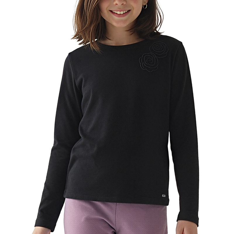 POLERA MANGA LARGA AFRANELADA NIÑA CON APLICACION DE ROSA - 1