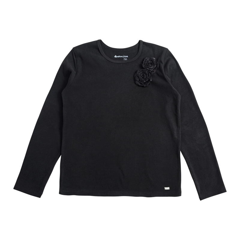 POLERA MANGA LARGA AFRANELADA NIÑA CON APLICACION DE ROSA - 2