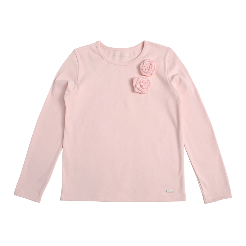 POLERA MANGA LARGA AFRANELADA NIÑA CON APLICACION DE ROSA - 2