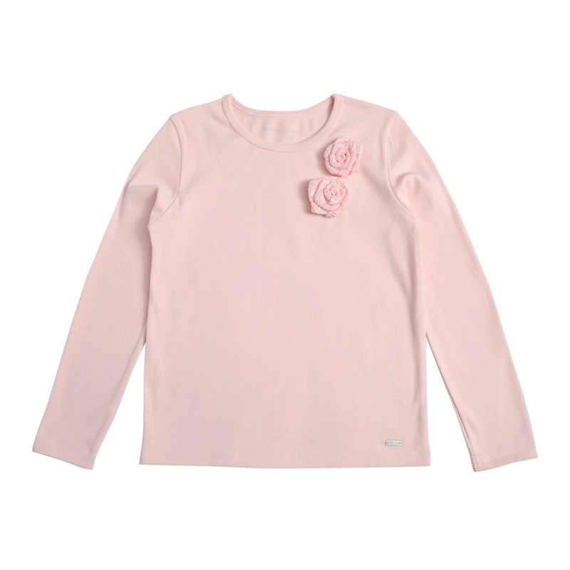 POLERA MANGA LARGA AFRANELADA NIÑA CON APLICACION DE ROSA - 2