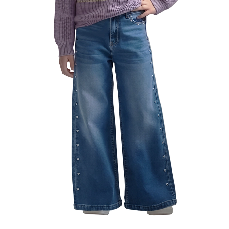 JEANS ANCHO NIÑA CON TACHAS - 1