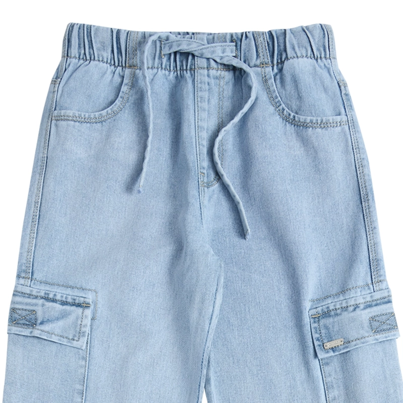 JEANS ANCHO NIÑA CON BOLSILLOS TIPO CARGO - 3