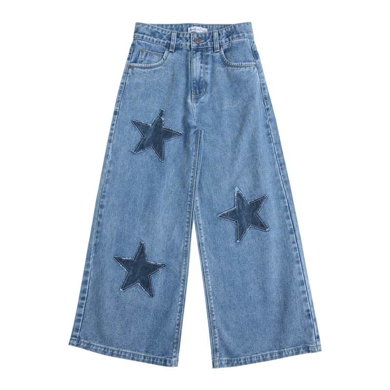 JEANS ANCHO NIÑA CON PARCHES DE ESTRELLAS - 2