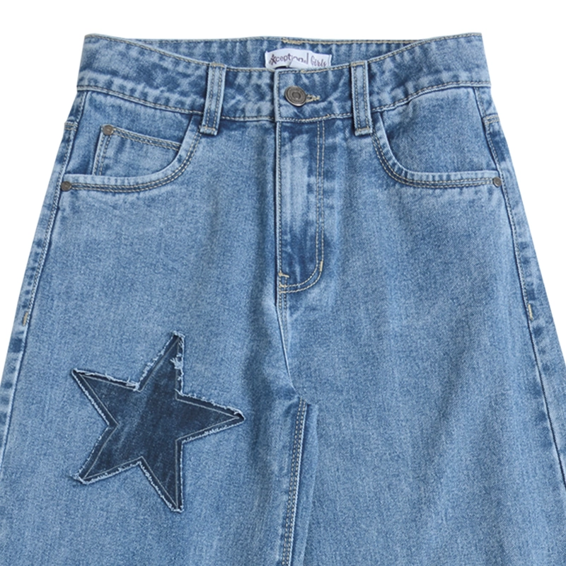 JEANS ANCHO NIÑA CON PARCHES DE ESTRELLAS - 3