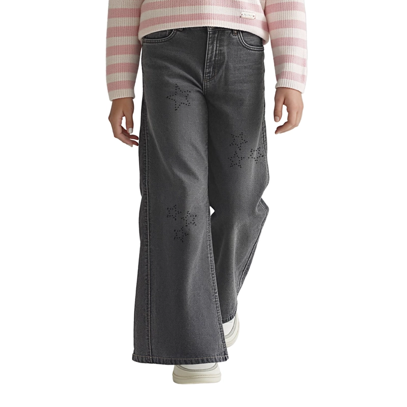 JEANS ANCHO NIÑA PALAZZO  DENIM CON ESTRELLAS - 1